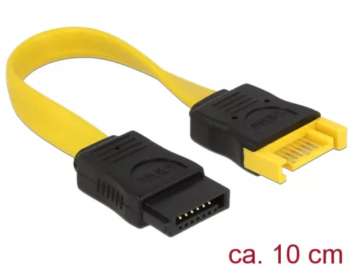 Delock SATA 6 Gb/s-s bővítőkábel csatlakozódugóval > SATA-s, csatlakozóhüvellyel, 10 cm, sárga (DL-83948)