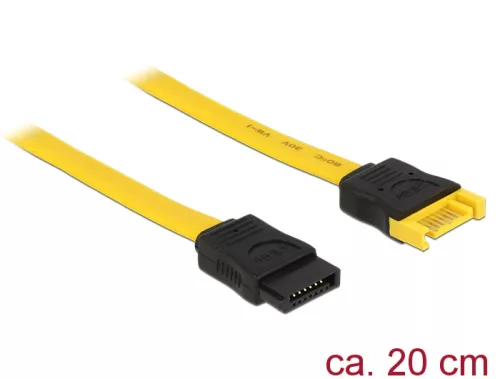 Delock SATA 6 Gb/s-s bővítőkábel csatlakozódugóval > SATA-s, csatlakozóhüvellyel, 20 cm, sárga (DL-83949)