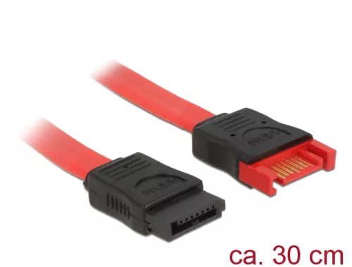 Delock SATA 6 Gb/s-s bővítőkábel csatlakozódugóval > SATA-s, csatlakozóhüvellyel, 30 cm, piros (DL-83953)