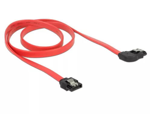 Delock 6 Gb/s SATA-kábel egyenes csatlakozódugóval > jobbra nézo SATA, 70 cm, piros, fém (DL-83970)