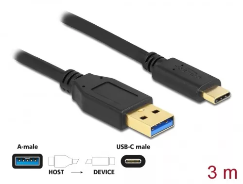 Delock SuperSpeed USB (USB 3.2 Gen 1) kábel A-típusú - USB Type-C  csatlakozó végekkel 3 m (DL-84006)