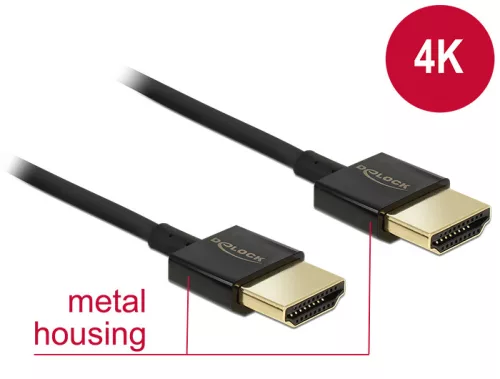 Delock nagy sebességű HDMI kábel Ethernethez - HDMI-A apa > HDMI-A apa 3D 4K 2 m Slim Premium (DL-84773)
