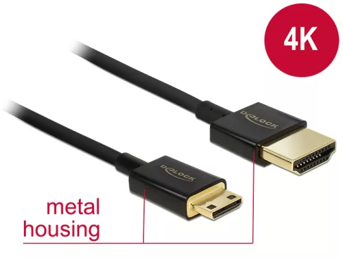 Delock Nagysebességű HDMI-kábel Ethernettel - HDMI-A-csatlakozódugó>HDMI Mini-C-csatlakozódugó,3D,1m (DL-84776)
