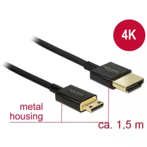   Delock Nagysebességu HDMI-kábel Ethernettel - HDMI-A > HDMI Mini-C- 3D4K, 1,5 m, vékony, prémium (DL-84777)