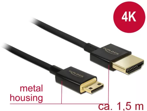 Delock Nagysebességu HDMI-kábel Ethernettel - HDMI-A > HDMI Mini-C- 3D4K, 1,5 m, vékony, prémium (DL-84777)
