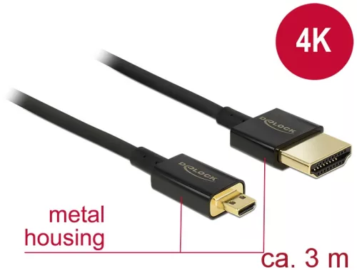 Delock Nagysebességű HDMI-kábel Ethernettel - HDMI-A-csatlakozódugó > HDMI Micro-D-csatlakozódugó, 3 (DL-84784)