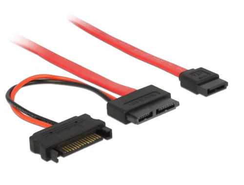 Delock Slim SATA kábel Vékony SATA anya > SATA 7 tűs + SATA 15 tűs 5 V 30 cm (DL-84800)