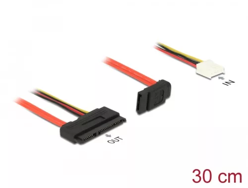 Delock SATA-kábel, 6 Gb/s, 7 tus csatlakozóhüvely + 4 tus Floppy-csatlakozóhüvely (5 V + 12 V) > SAT (DL-84852)