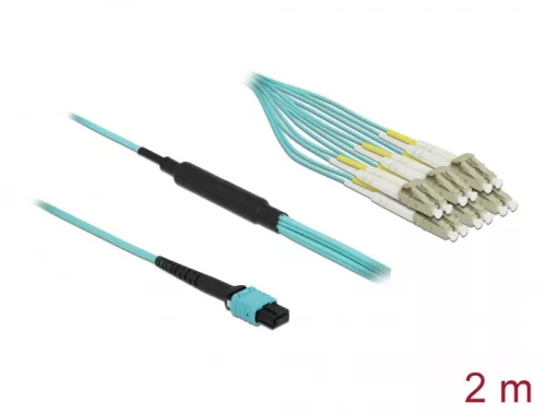 Delock Optikai szálkábel MPO anya - 12 x LC Duplex apa, multi módú OM3, 50/125  m, 2 m hosszú (DL-84872)