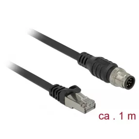   Delock RJ45 csatlakozót és M12 csatlakozót összekötő kábel 8 tűs A kódolt Cat.5e SFTP 1 m hosszú (DL-84922)