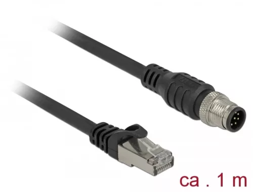 Delock RJ45 csatlakozót és M12 csatlakozót összekötő kábel 8 tűs A kódolt Cat.5e SFTP 1 m hosszú (DL-84922)
