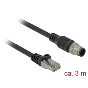   Delock RJ45 csatlakozót és M12 csatlakozót összekötő kábel 8 tűs A kódolt Cat.5e SFTP 3 m hosszú (DL-84924)