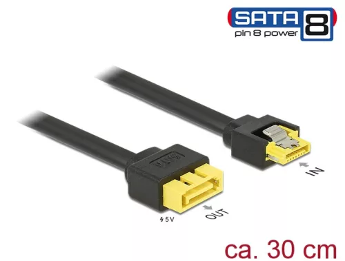Delock Hosszabbító kábel 6 Gb/s SATA kimeneti > SATA apa 8 tűs tápcsatlakozó retesszel, hossza 30 cm (DL-84946)
