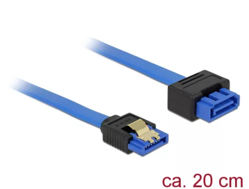 Delock SATA-bovítokábel, 6 Gb/s, hüvely, egyenes > SATA dugó, egyenes, 20 cm, kék, reteszes típusú (DL-84971)
