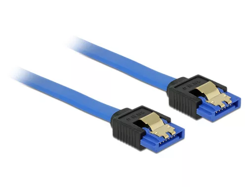 Delock SATA-kábel, 6 Gb/s, hüvely, egyenes > SATA hüvely, egyenes, 30 cm, kék aranyszínu kapcsokkal (DL-84978)