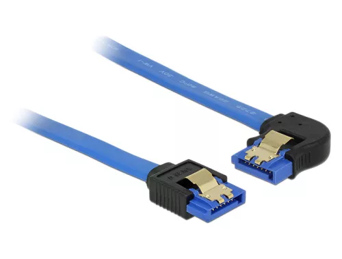 Delock SATA-kábel, 6 Gb/s, hüvely, egyenes > SATA hüvely, balra nézo csatlakozódugóval, 70 cm, kék a (DL-84986)