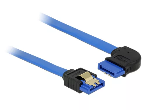 Delock SATA-kábel, 6 Gb/s, hüvely, egyenes > SATA hüvely, jobbra nézo csatlakozódugóval, 20 cm, kék (DL-84989)