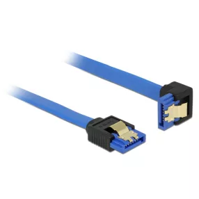   Delock SATA-kábel, 6 Gb/s, hüvely, egyenes > SATA hüvely, lefelé ívelt, 30 cm, kék aranyszínu kapcso (DL-85090)