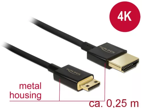 Delock Nagysebességű HDMI-kábel Ethernettel - HDMI-A-csatlakozódugó > HDMI Mini-C-csatlakozódugó, 3D (DL-85118)
