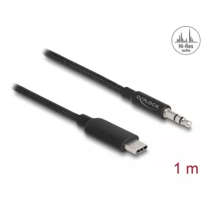   Delock Audio sztereó kábel USB Type-C dugós sztereó csatlakozóval 3,5 mm 3 tűs 1 m fekete (DL-85208)