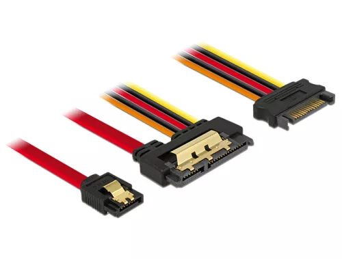 Delock SATA-kábel, 6 Gb/s, 7 tus csatlakozóhüvely + 15 tus SATA-csatlakozódugó > 22 tus SATA-csatlak (DL-85228)