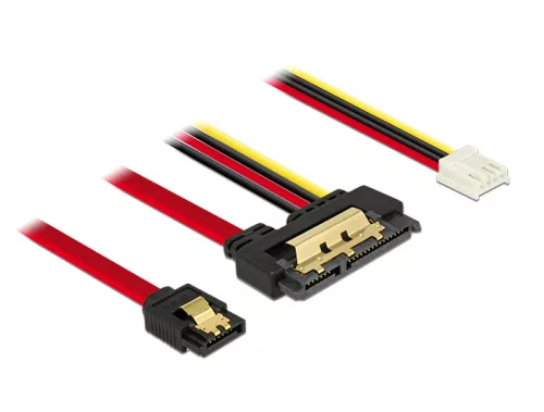 Delock SATA-kábel, 6 Gb/s, 7 tus csatlakozóhüvely + 4 tus Floppy-csatlakozóhüvely > 22 tus SATA-csat (DL-85234)