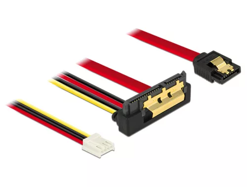 Delock SATA-kábel, 6 Gb/s, 7 tus csatlakozóhüvely + 4 tus Floppy-csatlakozóhüvely > 22 tus SATA-csat (DL-85235)