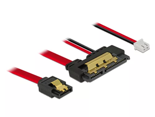 Delock SATA-kábel, 6 Gb/s, 7 tus csatlakozóhüvely + 2 tus csatlakozóhüvely > 22 tus SATA-csatlakozóh (DL-85240)