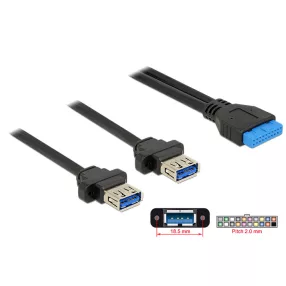   Delock USB 3.0-s csatlakozóhüvellyel ellátott kábel, 2,00 mm, 19 tus > 2 x USB 3.0 A típusú csatlako (DL-85244)
