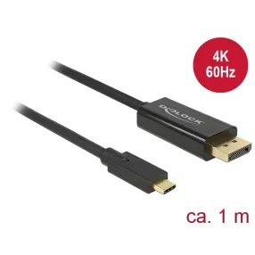   Delock Kábel USB Type-C csatlakozó > Displayport csatlakozó (DP váltakozó mód) 4K 60 Hz, 1 m, fekete (DL-85255)