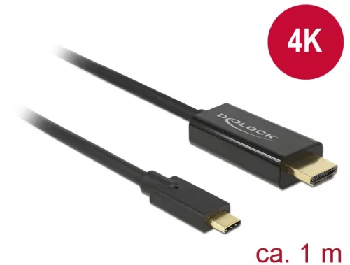 Delock Kábel USB Type-C csatlakozó> HDMI csatlakozó (DP váltakozó mód) 4K 30 Hz, 1 m, fekete (DL-85258)