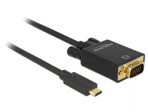 Delock Kábel USB Type-C csatlakozódugó > VGA csatlakozódugó (DP váltakozó) Full HD 1080p,2 m,fekete (DL-85262)