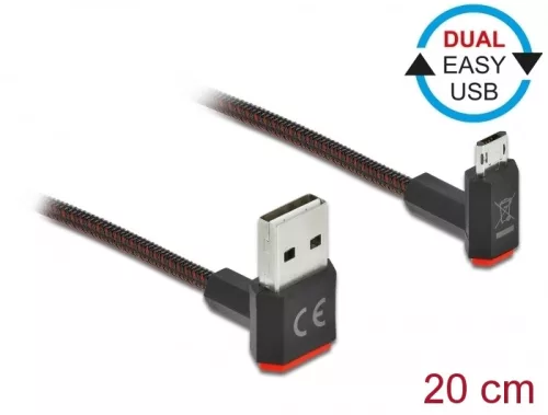 Delock EASY-USB 2.0 kábel A-típusú csatlakozódugó - EASY-USB Micro-B típusú csatlakozódugó, ívelt fe (DL-85264)