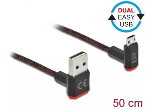 Delock EASY-USB 2.0 kábel A-típusú csatlakozódugó - EASY-USB Micro-B típusú csatlakozódugó, ívelt fe (DL-85265)