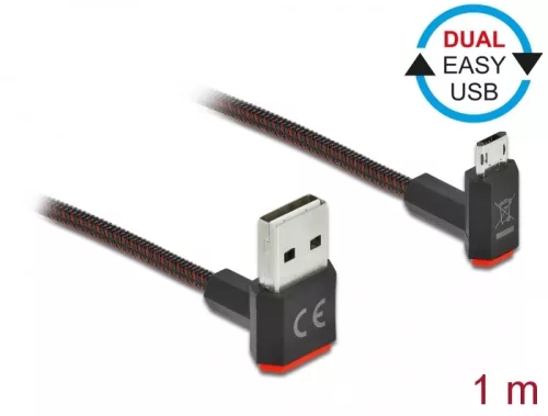 Delock EASY-USB 2.0 kábel A-típusú csatlakozódugó - EASY-USB Micro-B típusú csatlakozódugó, ívelt fe (DL-85266)