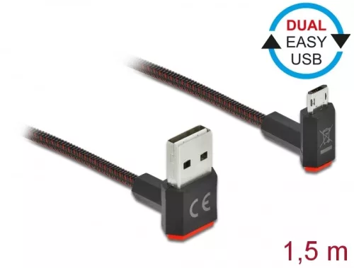 Delock EASY-USB 2.0 kábel A-típusú csatlakozódugó - EASY-USB Micro-B típusú csatlakozódugó, ívelt fe (DL-85267)