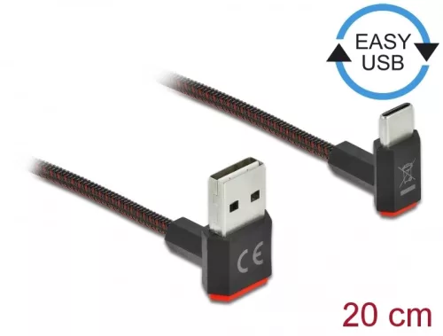 Delock EASY-USB 2.0 kábel A-típusú csatlakozódugó - USB Type-C  csatlakozódugó, ívelt felfelé / lefe (DL-85274)
