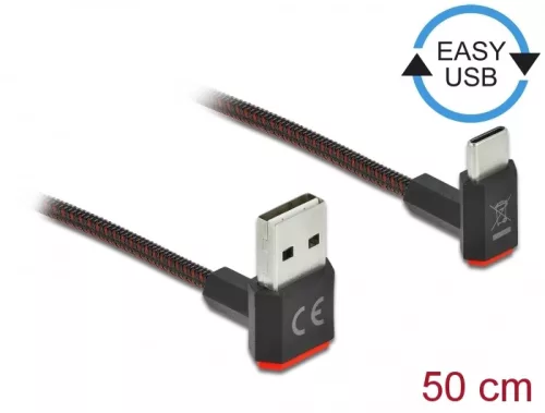 Delock EASY-USB 2.0 kábel A-típusú csatlakozódugó - USB Type-C  csatlakozódugó, ívelt felfelé / lefe (DL-85275)