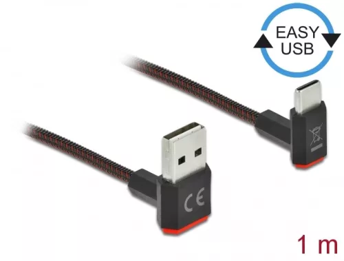 Delock EASY-USB 2.0 kábel A-típusú csatlakozódugó - USB Type-C  csatlakozódugó, ívelt felfelé / lefe (DL-85276)