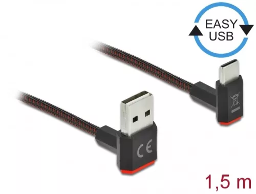 Delock EASY-USB 2.0 kábel A-típusú csatlakozódugó - USB Type-C  csatlakozódugó, ívelt felfelé / lefe (DL-85277)