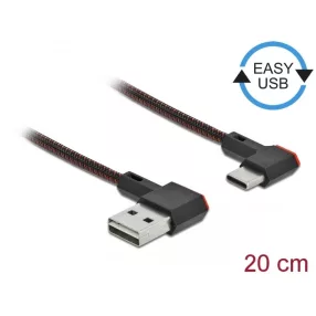   Delock EASY-USB 2.0 kábel A-típusú csatlakozódugó - USB Type-C  csatlakozódugó, ívelt bal / jobb, 0, (DL-85279)