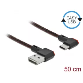   Delock EASY-USB 2.0 kábel A-típusú csatlakozódugó - USB Type-C  csatlakozódugó, ívelt bal / jobb, 0, (DL-85280)