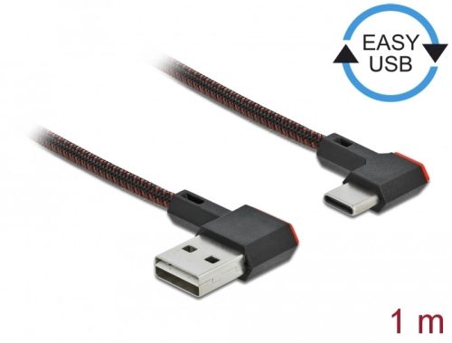 Delock EASY-USB 2.0 kábel A-típusú csatlakozódugó - USB Type-C  csatlakozódugó, ívelt bal / jobb, 1
