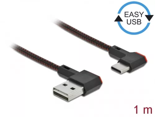 Delock EASY-USB 2.0 kábel A-típusú csatlakozódugó - USB Type-C  csatlakozódugó, ívelt bal / jobb, 1 (DL-85281)