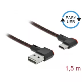   Delock EASY-USB 2.0 kábel A-típusú csatlakozódugó - USB Type-C  csatlakozódugó, ívelt bal / jobb, 1, (DL-85282)
