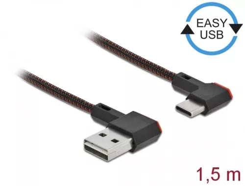 Delock EASY-USB 2.0 kábel A-típusú csatlakozódugó - USB Type-C  csatlakozódugó, ívelt bal / jobb, 1, (DL-85282)