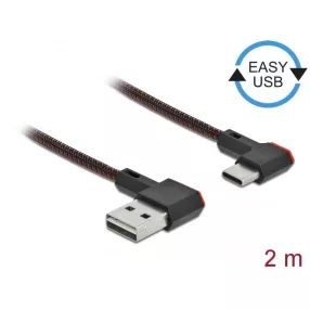   Delock EASY-USB 2.0 kábel A-típusú csatlakozódugó - USB Type-C  csatlakozódugó, ívelt bal / jobb, 2 (DL-85283)