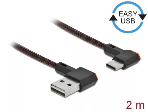 Delock EASY-USB 2.0 kábel A-típusú csatlakozódugó - USB Type-C  csatlakozódugó, ívelt bal / jobb, 2 (DL-85283)