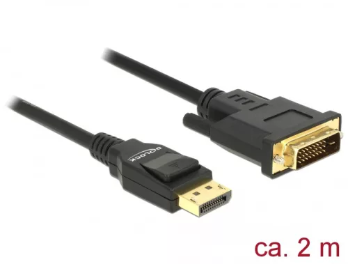 Delock Kábel Displayport 1.2 dugó > DVI 24+1 dugó passzív 2 m fekete (DL-85313)