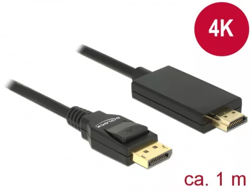 Delock Kábel Displayport 1.2 dugó > High Speed HDMI-A dugó passzív 4K 1 m fekete (DL-85316)